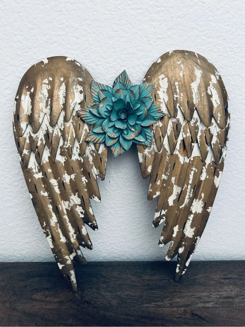 Metal Angel Wings Turquoise Gold Wall Hanging Decor